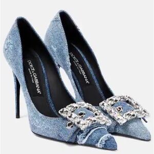 DOLCE & GABBANA DENIM PATCHWORK CRYSTAL PUMPS $1500